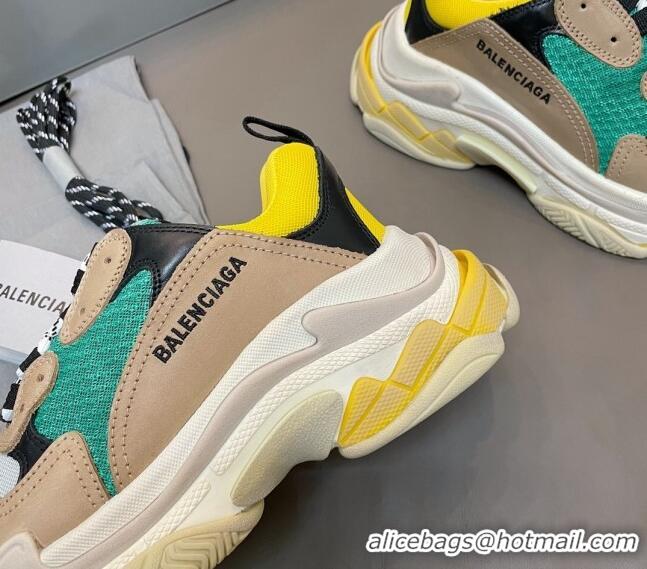 Pretty Style Balenciaga Triple S Trainers Sneakers in Leather and Mesh Yellow/Green 0223067