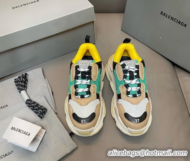 Pretty Style Balenciaga Triple S Trainers Sneakers in Leather and Mesh Yellow/Green 0223067