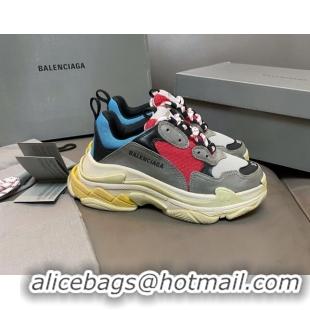 Good Quality Balenciaga Triple S Trainers Sneakers in Leather and Mesh Blue/Red 0223068