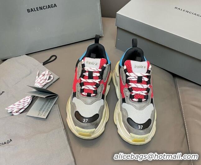 Good Quality Balenciaga Triple S Trainers Sneakers in Leather and Mesh Blue/Red 0223068