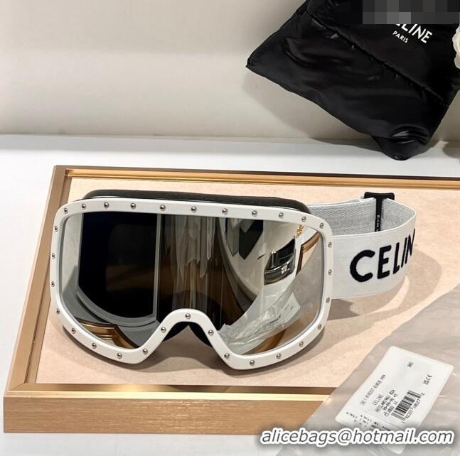 Best Price Celine Ski Mask in Plastic with Metal Studs & Mirror Lenses CE2902 White 2023