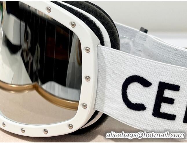 Best Price Celine Ski Mask in Plastic with Metal Studs & Mirror Lenses CE2902 White 2023