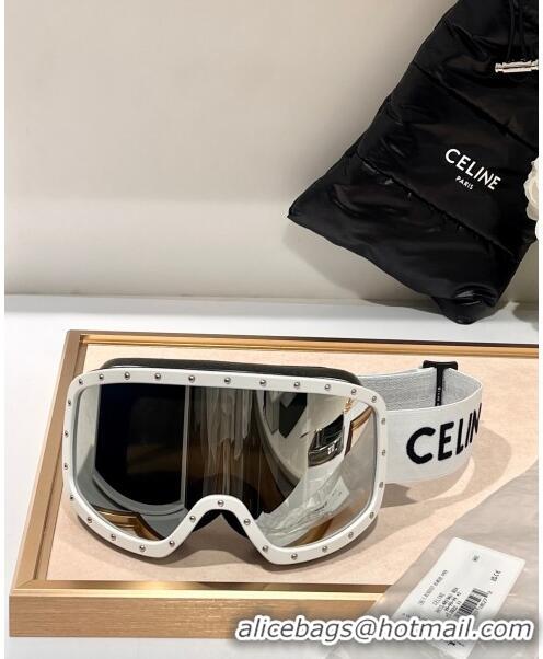 Best Price Celine Ski Mask in Plastic with Metal Studs & Mirror Lenses CE2902 White 2023