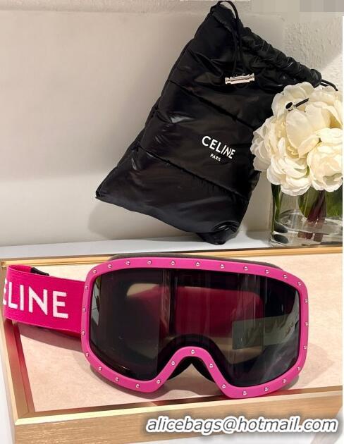 Famous Brand Celine Ski Mask in Plastic with Metal Studs & Mirror Lenses CE2902 Pink 2023