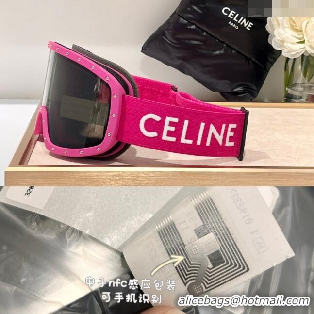 Famous Brand Celine Ski Mask in Plastic with Metal Studs & Mirror Lenses CE2902 Pink 2023