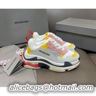 Top Grade Balenciaga Triple S Trainers Sneakers in Leather and Mesh Yellow/Pink 0223069