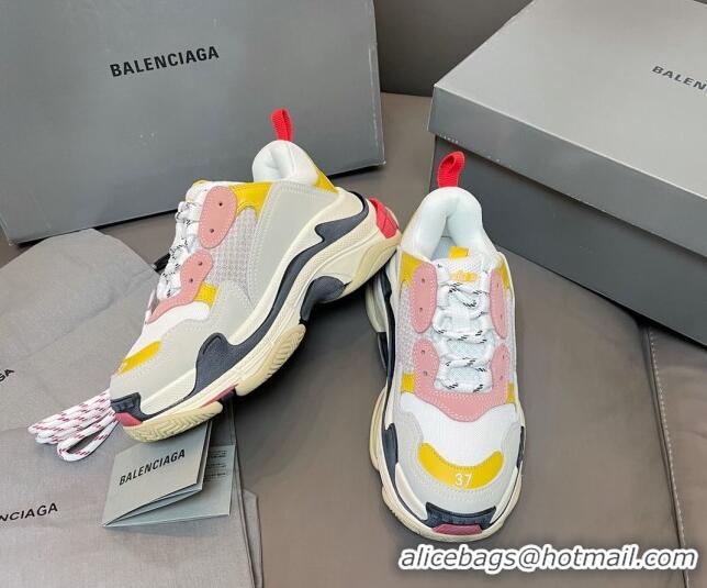 Top Grade Balenciaga Triple S Trainers Sneakers in Leather and Mesh Yellow/Pink 0223069