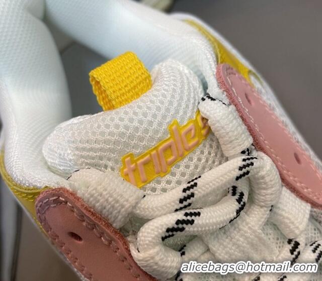 Top Grade Balenciaga Triple S Trainers Sneakers in Leather and Mesh Yellow/Pink 0223069