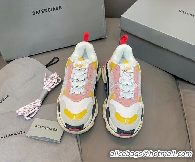 Top Grade Balenciaga Triple S Trainers Sneakers in Leather and Mesh Yellow/Pink 0223069