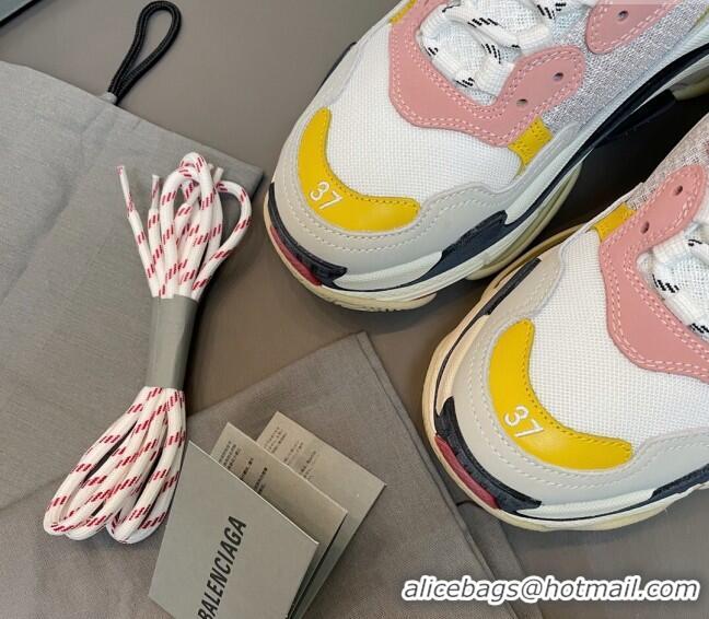 Top Grade Balenciaga Triple S Trainers Sneakers in Leather and Mesh Yellow/Pink 0223069