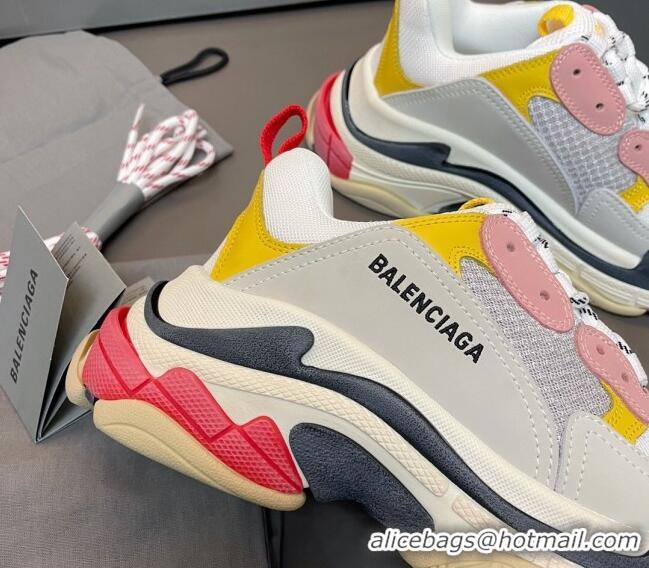 Top Grade Balenciaga Triple S Trainers Sneakers in Leather and Mesh Yellow/Pink 0223069