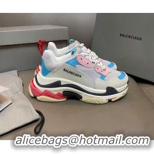 Unique Style Balenciaga Triple S Trainers Sneakers in Leather and Mesh Blue/Pink 0223070