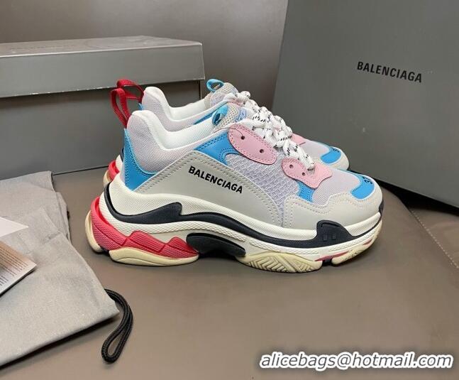 Unique Style Balenciaga Triple S Trainers Sneakers in Leather and Mesh Blue/Pink 0223070