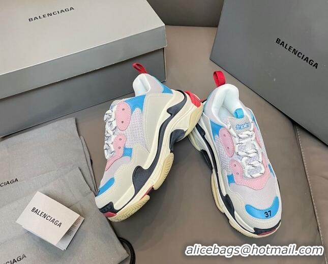 Unique Style Balenciaga Triple S Trainers Sneakers in Leather and Mesh Blue/Pink 0223070