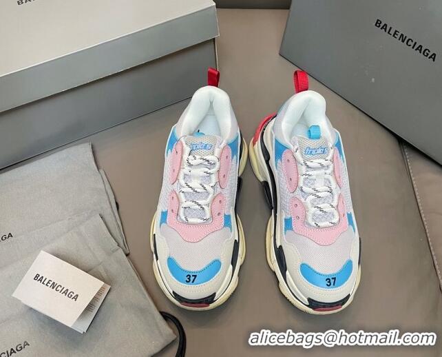 Unique Style Balenciaga Triple S Trainers Sneakers in Leather and Mesh Blue/Pink 0223070