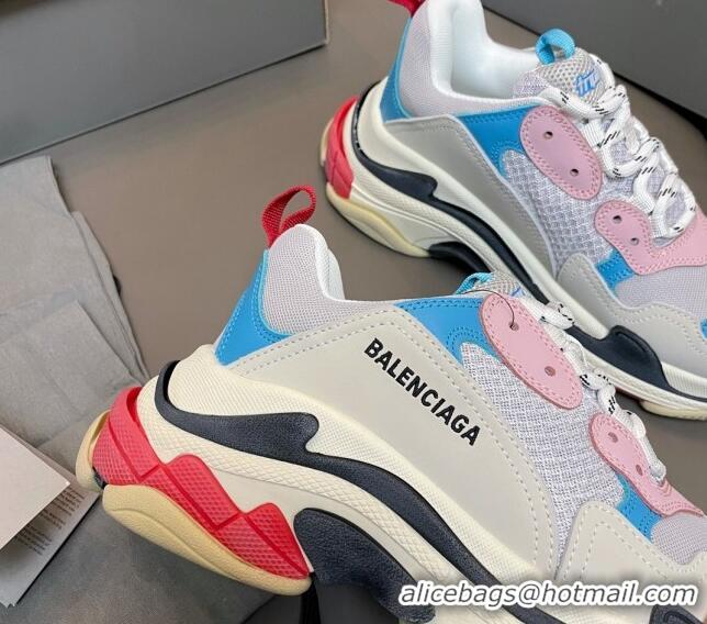 Unique Style Balenciaga Triple S Trainers Sneakers in Leather and Mesh Blue/Pink 0223070