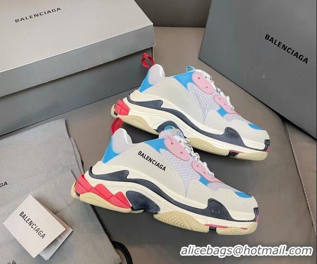 Unique Style Balenciaga Triple S Trainers Sneakers in Leather and Mesh Blue/Pink 0223070