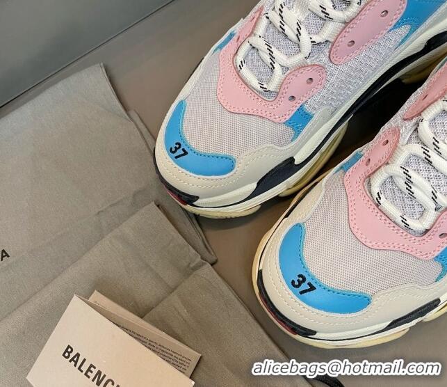 Unique Style Balenciaga Triple S Trainers Sneakers in Leather and Mesh Blue/Pink 0223070