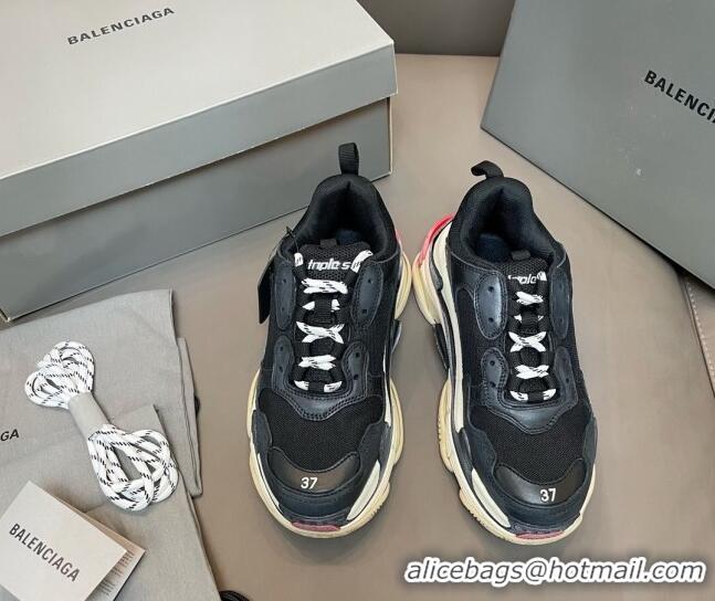 Good Looking Balenciaga Triple S Trainers Sneakers in Leather and Mesh Black/Red 223072