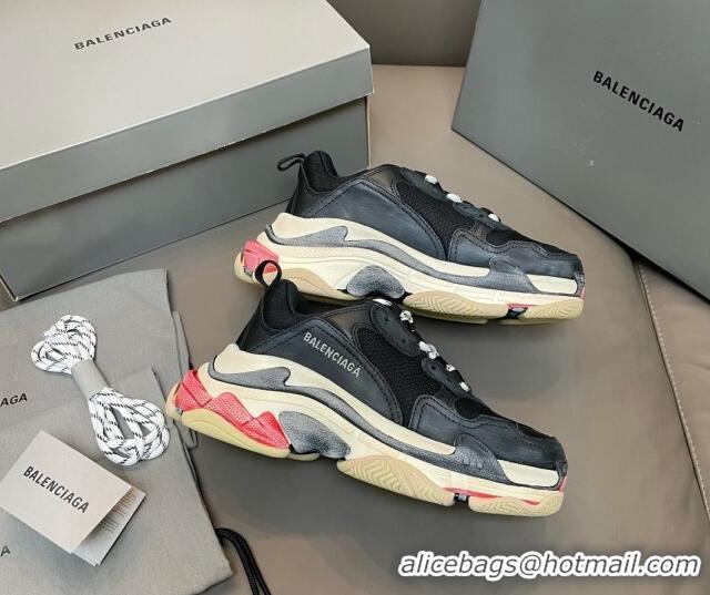 Good Looking Balenciaga Triple S Trainers Sneakers in Leather and Mesh Black/Red 223072