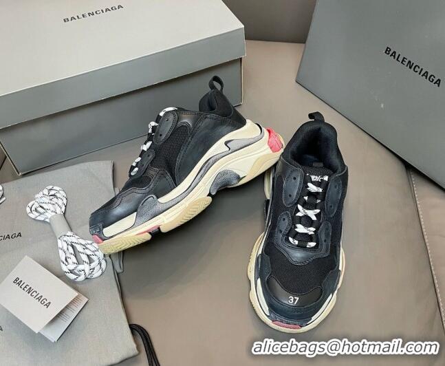 Good Looking Balenciaga Triple S Trainers Sneakers in Leather and Mesh Black/Red 223072