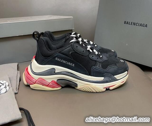 Good Looking Balenciaga Triple S Trainers Sneakers in Leather and Mesh Black/Red 223072