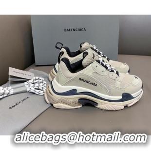 Stylish Balenciaga Triple S Trainers Sneakers in Leather and Mesh Vanilla Beige 0223074