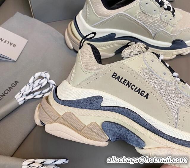 Stylish Balenciaga Triple S Trainers Sneakers in Leather and Mesh Vanilla Beige 0223074