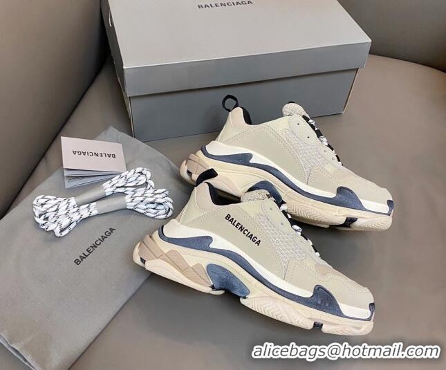 Stylish Balenciaga Triple S Trainers Sneakers in Leather and Mesh Vanilla Beige 0223074