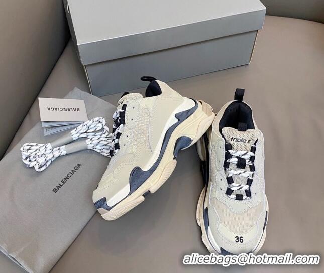 Stylish Balenciaga Triple S Trainers Sneakers in Leather and Mesh Vanilla Beige 0223074