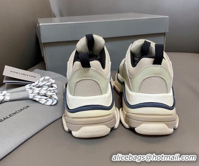 Stylish Balenciaga Triple S Trainers Sneakers in Leather and Mesh Vanilla Beige 0223074