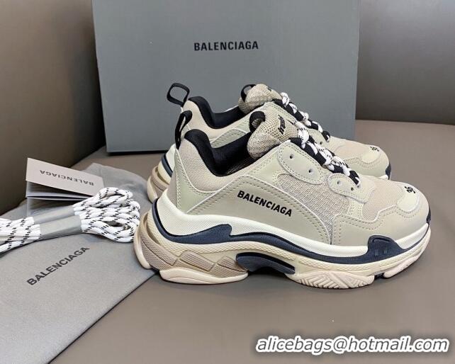 Stylish Balenciaga Triple S Trainers Sneakers in Leather and Mesh Vanilla Beige 0223074