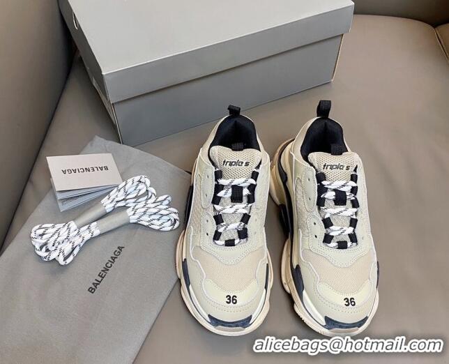 Stylish Balenciaga Triple S Trainers Sneakers in Leather and Mesh Vanilla Beige 0223074