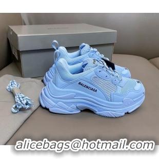 Best Grade Balenciaga Triple S Trainers Sneakers in Leather and Mesh Ice Blue 0223075