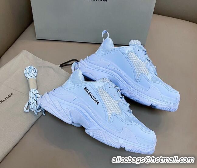 Best Grade Balenciaga Triple S Trainers Sneakers in Leather and Mesh Ice Blue 0223075