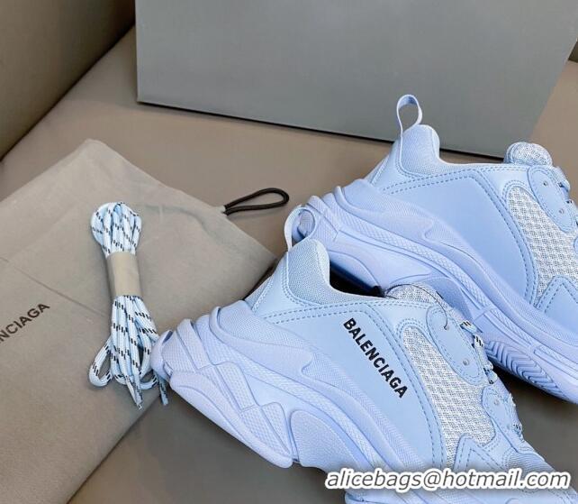 Best Grade Balenciaga Triple S Trainers Sneakers in Leather and Mesh Ice Blue 0223075