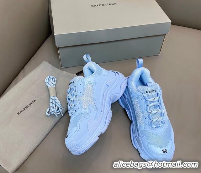 Best Grade Balenciaga Triple S Trainers Sneakers in Leather and Mesh Ice Blue 0223075