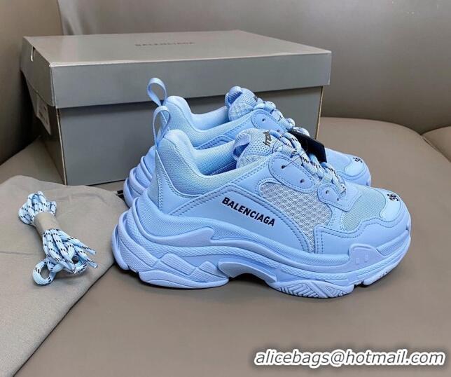 Best Grade Balenciaga Triple S Trainers Sneakers in Leather and Mesh Ice Blue 0223075