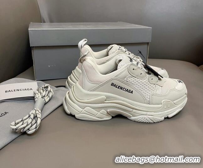 Sumptuous Balenciaga Triple S Trainers Sneakers in Leather and Mesh Khaki Grey 0223076