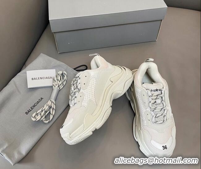 Sumptuous Balenciaga Triple S Trainers Sneakers in Leather and Mesh Khaki Grey 0223076