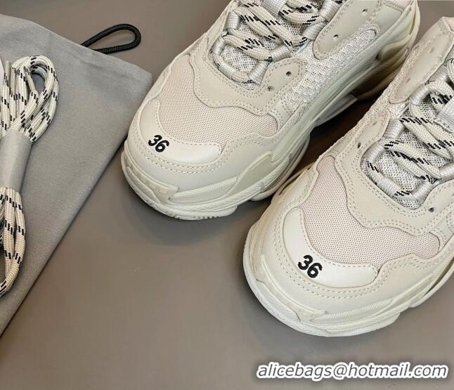 Sumptuous Balenciaga Triple S Trainers Sneakers in Leather and Mesh Khaki Grey 0223076