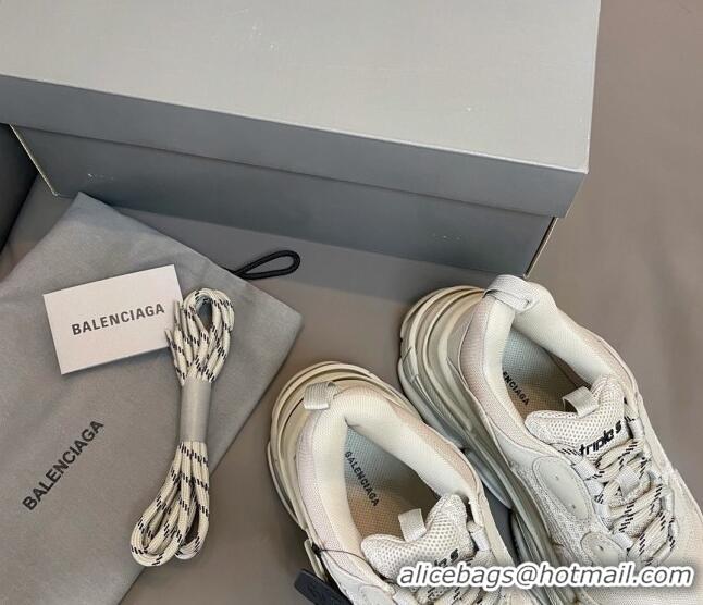 Sumptuous Balenciaga Triple S Trainers Sneakers in Leather and Mesh Khaki Grey 0223076