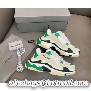 Shop Duplicate Balenciaga Triple S Trainers Sneakers in Leather and Mesh White/Green 0223077