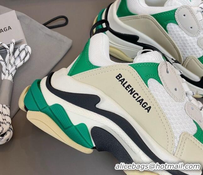 Shop Duplicate Balenciaga Triple S Trainers Sneakers in Leather and Mesh White/Green 0223077