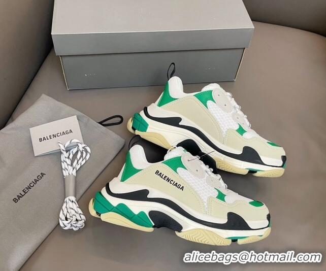 Shop Duplicate Balenciaga Triple S Trainers Sneakers in Leather and Mesh White/Green 0223077