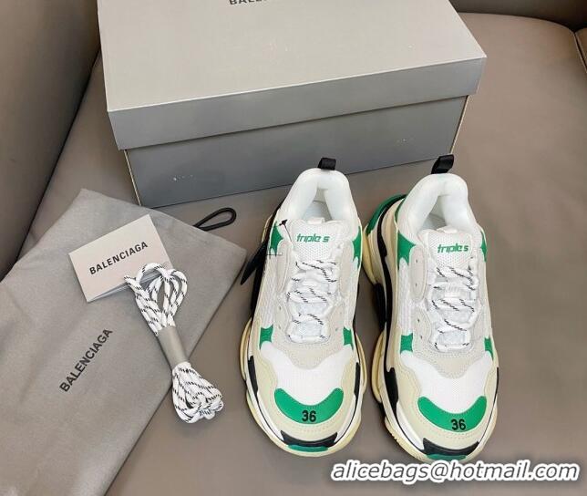 Shop Duplicate Balenciaga Triple S Trainers Sneakers in Leather and Mesh White/Green 0223077