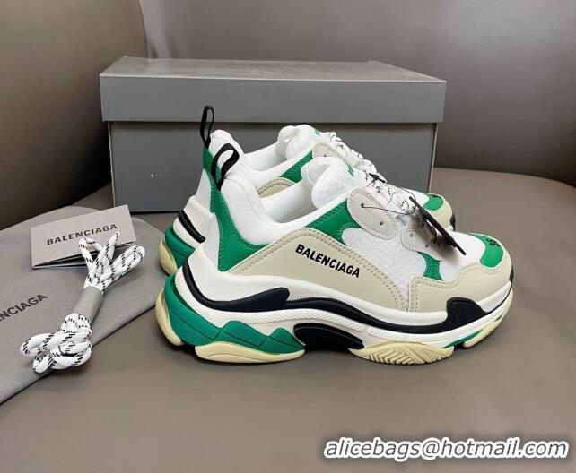 Shop Duplicate Balenciaga Triple S Trainers Sneakers in Leather and Mesh White/Green 0223077