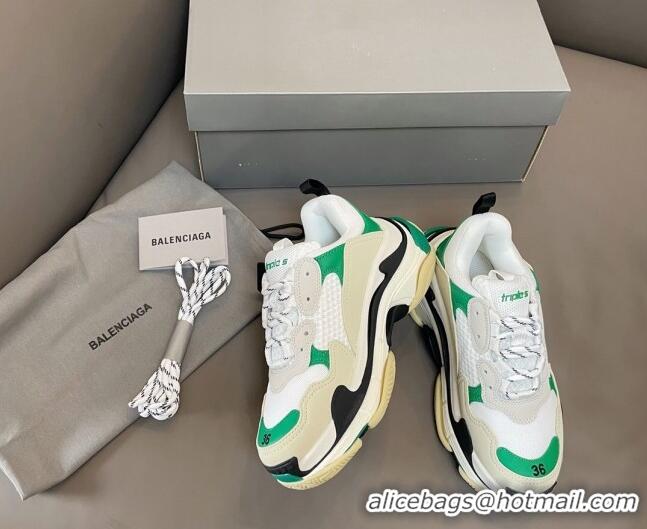 Shop Duplicate Balenciaga Triple S Trainers Sneakers in Leather and Mesh White/Green 0223077