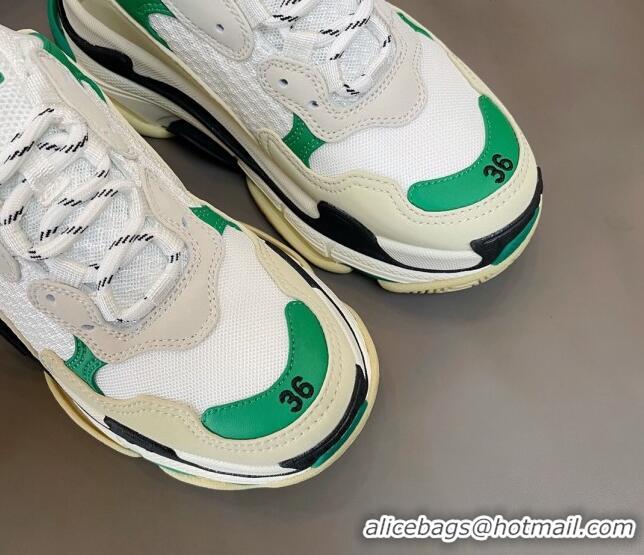 Shop Duplicate Balenciaga Triple S Trainers Sneakers in Leather and Mesh White/Green 0223077