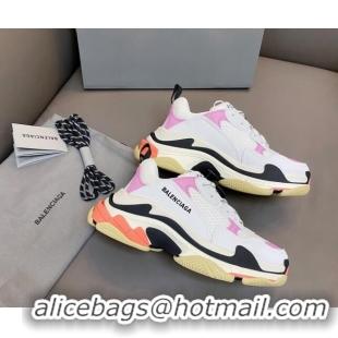 Pretty Style Balenciaga Triple S Trainers Sneakers in Leather and Mesh White/Pink 0223078